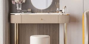 Vikinterio Marble Top Mirror Makeup Vanity Set