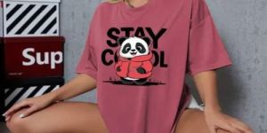 Ladies Cotton Pink Printed Oversized T Shirt