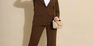 Ladies Formal Wear Brown Blazer Trouser Set
