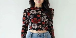 Ladies Net Floral Print Full Sleeve Top