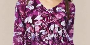 Ladies Purple Cotton Printed Short Kurti