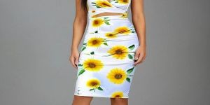 Ladies Sunflower Print Mini Dress