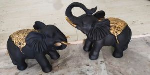 Golden and Black Polyresin Elephant Statue Set