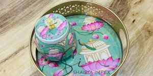 Metal Pichwai Tray with Jar