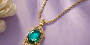 Ladies Designer Emerald Lantern Gold Plated Pendant With Chain