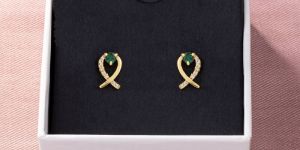 Ladies Designer Zirconia Stone Gold Plated Earrings