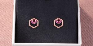 Ladies Modern Hexa Rose Gold Plated Earrings