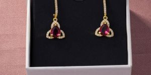 Ladies Stylish Ruby Gold Plated Earrings