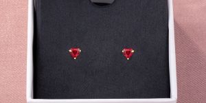 Ladies Scarlet Heart Gold Plated Stone 925 Sterling Silver Earrings