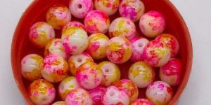 Pink Marble Print Glass Beads
