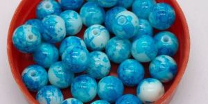 Skyblue Marble Print Glass Beads