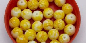 Yellow Marble Print Glass Beads