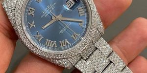 Rolex Datejust Blue Dial Fully Iced Out Moissanite Diamond Watch
