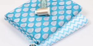 Ladies Beautiful Sky Blue Hand Block Printed Cotton Suit Material