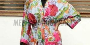 Ladies Multicolor Printed Cotton Bathrobe