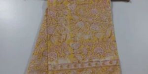 Yellow Hand Block Printed Cotton Stole