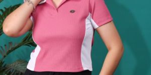 Ladies Polo Neck Rib Tshirt