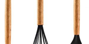 Silicone Spatula Set for Kitchen, Non-Stick Pan Cooking Spatula Whisk Brush with Wooden Handle