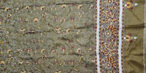Ladies Handcrafted Kantha Work Tussar Silk Dupatta