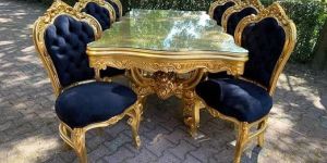 6 Seater Golden Solid Teak Wood Dining Table Set