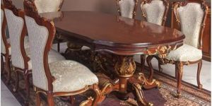 8 Seater Dark Brown Teak Wood Dining Table Set