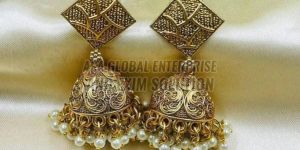Ladies Brass Golden Jhumka Earring Set