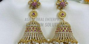 Ladies Brass Pink Designer Jhumka Earring Set