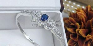 Ladies Brass Silver And Dark Blue Modern CZ Bracelet
