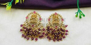 Ladies Gold Plated Fancy Pink Brass Earring