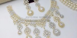 Ladies Golden And Silver Brass Ladies Fancy Necklace Set