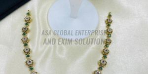 Ladies Green Stone Gold Plated Brass Necklace Set