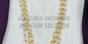 Traditional Brass Long Pearl Necklace Set