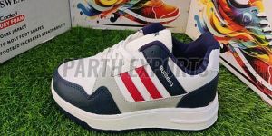 Aurex Mens White and Blue Relaxed Fit Running Leather Sports Shoes
