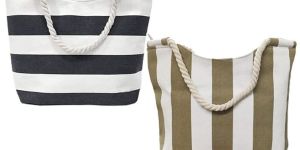 Beach Tote Bag With Top Zipper Closure Cotton Rope Handles Inner Pocket - KCC - 003