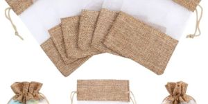 Burlap Jute Drawstring Gift Bag with Sheer Organza - KCG - 015