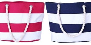 Holiday Beach Cotton Canvas Bag Zip Closure Inner Pocket - KCC - 004