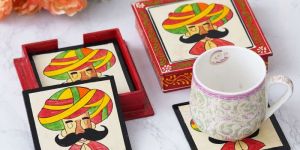 13cm Wooden Handcrafted Rajasthani Tea Coasters