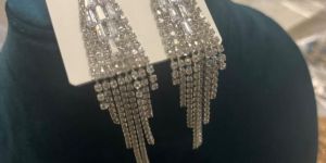 Ladies Stylish White And Silver Dangle Earrings