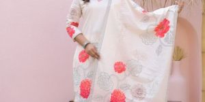 Ladies Cotton Floral Printed Kurta Pant & Dupatta Set