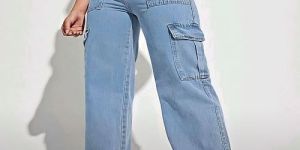 Regular Fit Sky Blue Denim Cargo Jeans