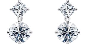 Round and Cushion Cut White Gold Party Wear Diamond Earrings