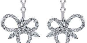 Round Cut Diamond White Gold Designer Drop Earrings