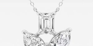 White Gold Emerald Pear and Marquise Diamond Pendant