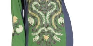 Women Chic Green and Dark Grey Embroidered Cotton Kaftan Gown