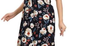 women cotton flared floral knee length midi dress