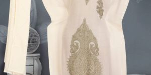 Women Cotton Silk Classic Beige Farasha Long Kaftan