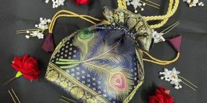 Stunning Navy Blue Color Banarasi Potli Bags