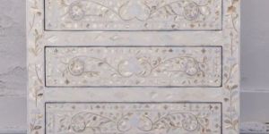 Elegant Mother of Pearl Bedside Table with Floral Accents