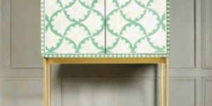 Teal Leafy Bone Inlay Bar Cabinet