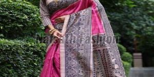 Pure Tussar Madhubani Screen Print Saree